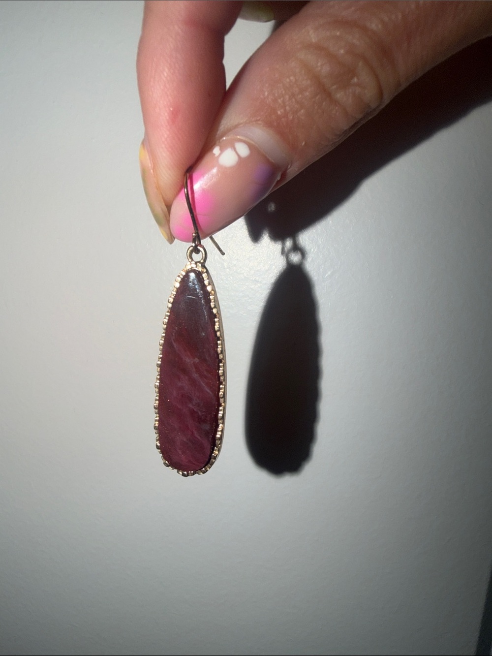 Gold-Trim Burgundy Teardrop Dangle Earrings